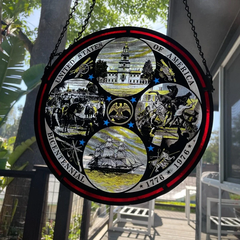 Vintage Suncatcher Stained Glass United States Of America Bicentennial 1776 1976 - Picture 4 of 15